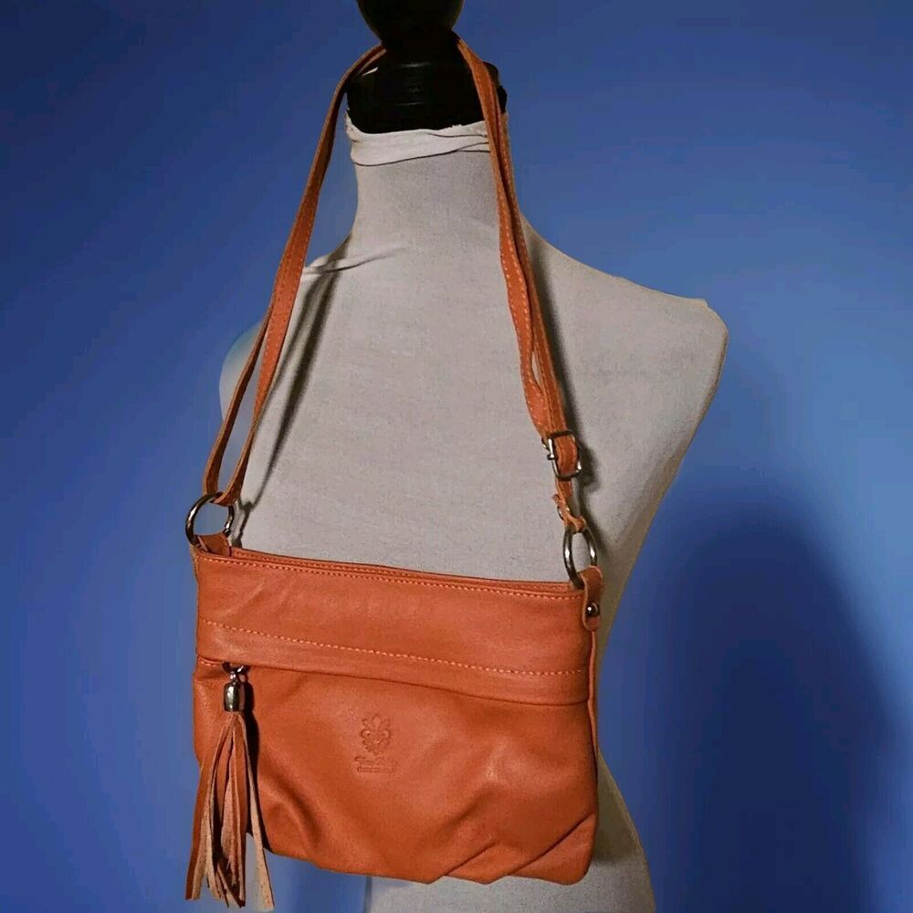 Vera Pelle Made In Italy Orange Crossbody Leather Purse